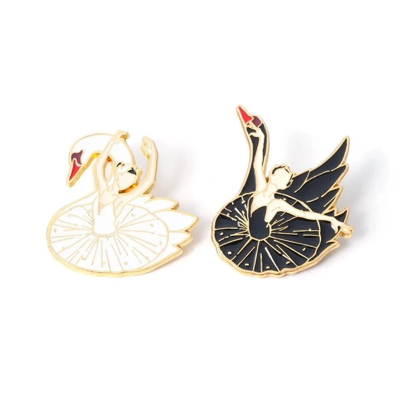White and Black Ballerina Swan Pins