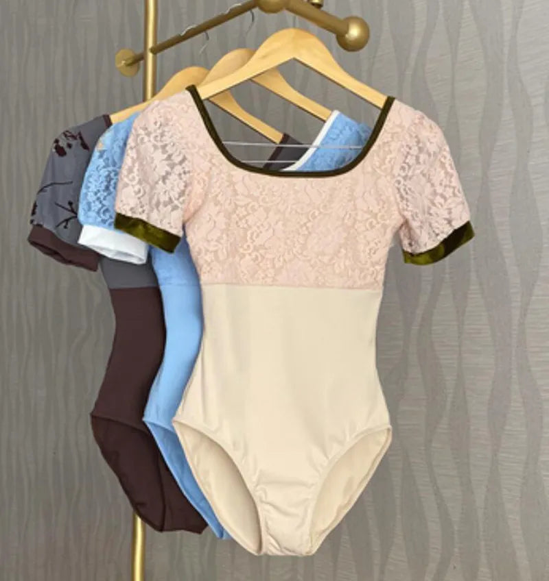The Trista Leotard floral and lace puff sleeve leotard