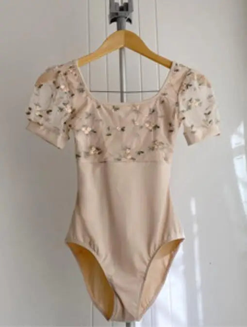 The Trista Leotard floral and lace puff sleeve leotard