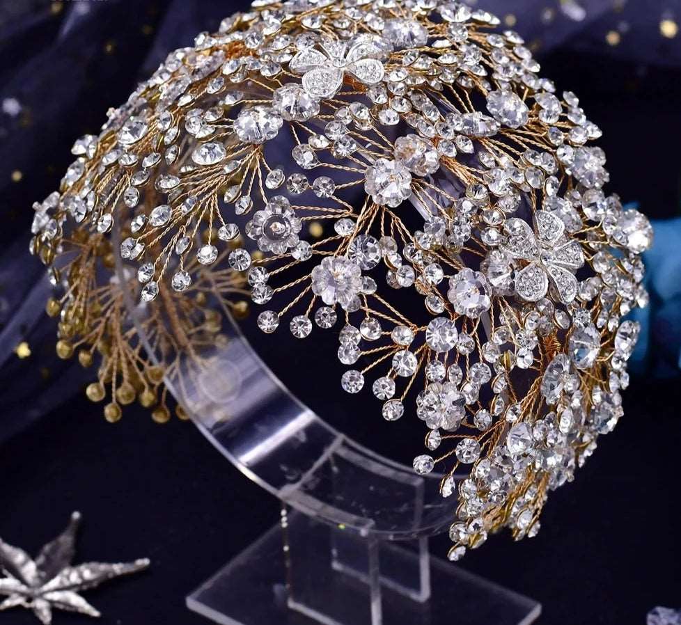 crystal bridal and ballerina headpiece with crystal flowers