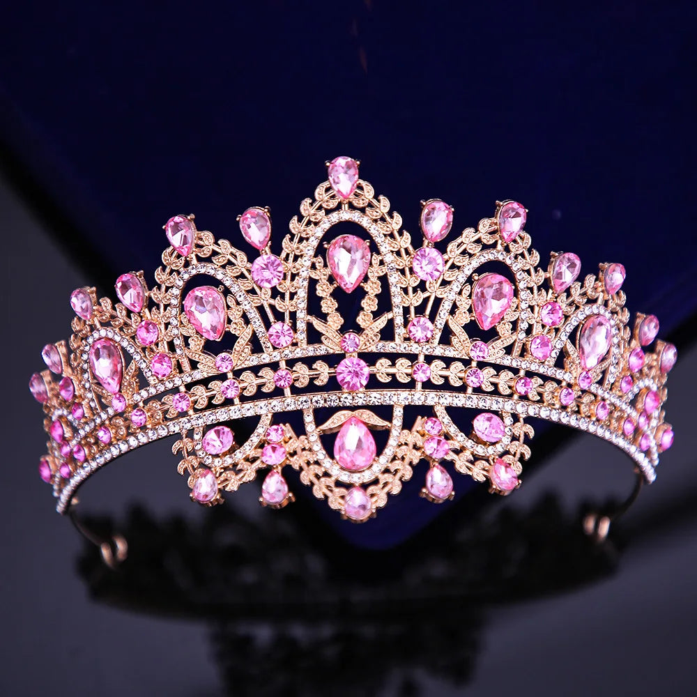 Gold ballet and bridal tiara with pink crystals
