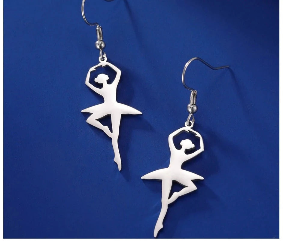 front of silver ballerina drop earrings