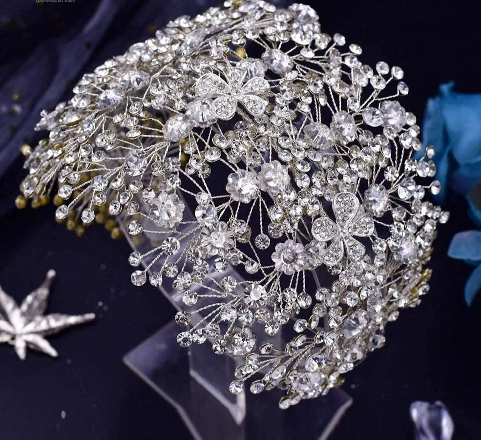 crystal bridal and YAGP ballerina headpiece with crystal flowers