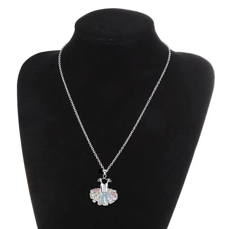 Crystal ballerina tutu pendant necklace