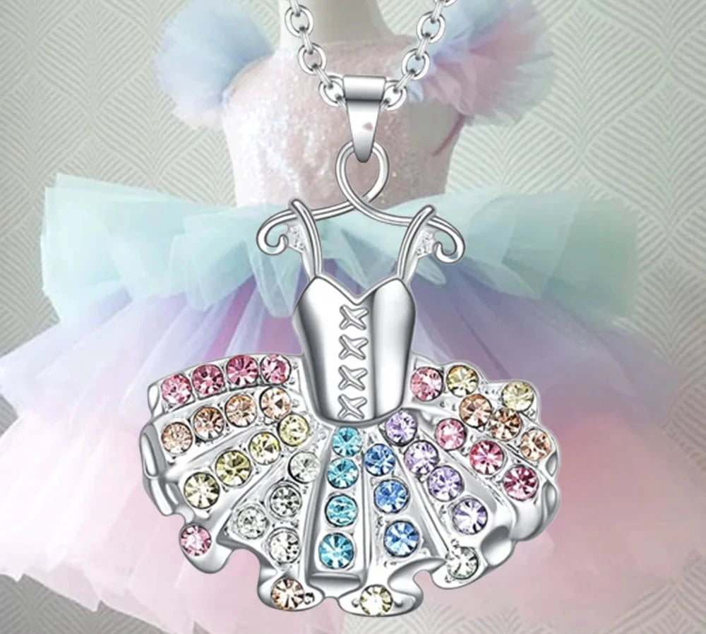 Crystal ballerina tutu pendant necklace