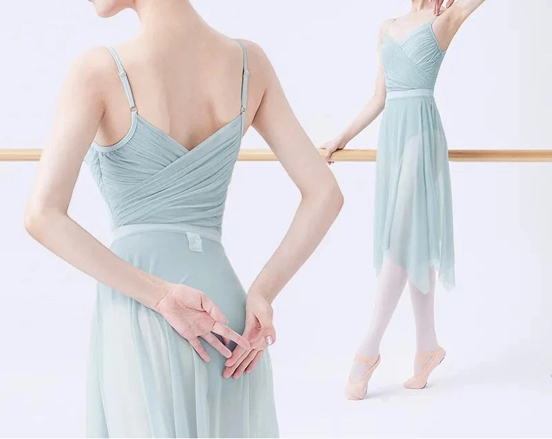 woman wearing light blue green leotard