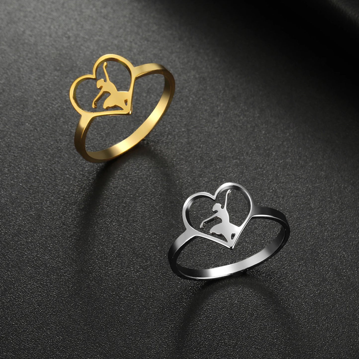 Gold and silver ballerina heart rings