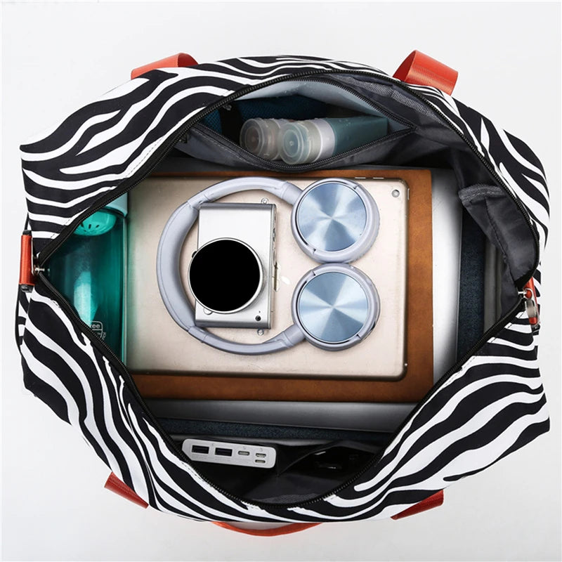 inside of zebra patterned dance bag sports bag