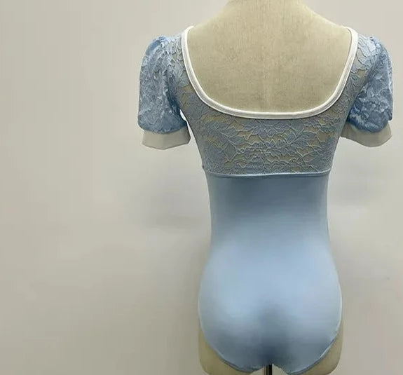 The Trista Leotard floral and lace puff sleeve leotard