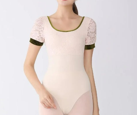 The Trista Leotard floral and lace puff sleeve leotard