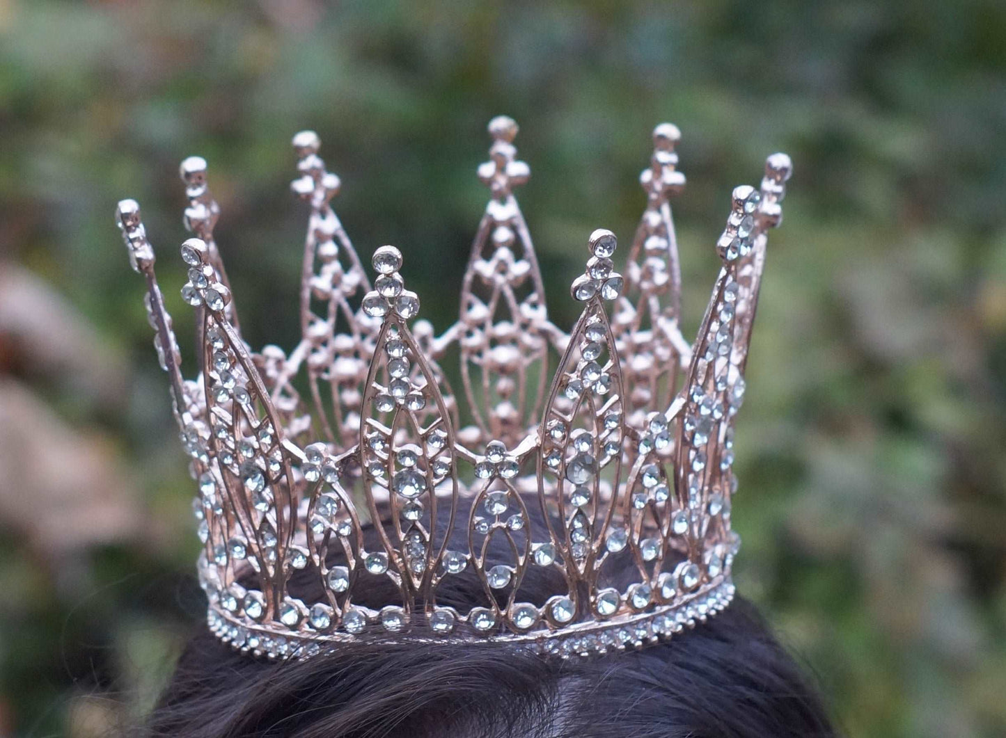 Front of Queen diadem Rose gold crown ballet bridal YAGP competition ballet wedding theater