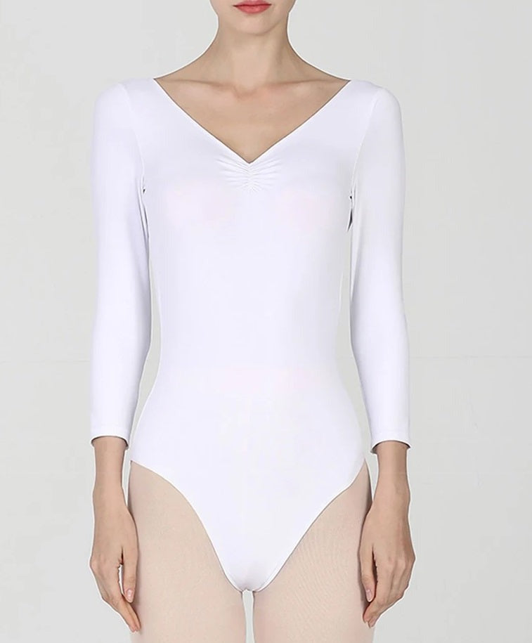 The Michaela Leotard long sleeve v neck leotard