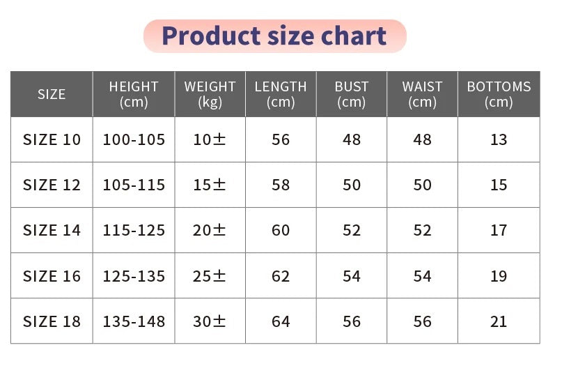 size chart for boys ballet unitard