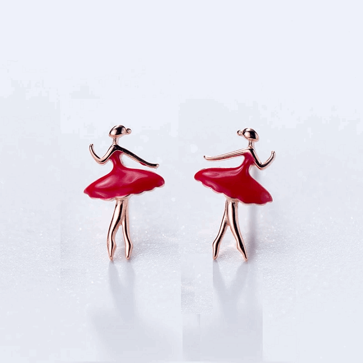 Rose gold and red ballerina earrings