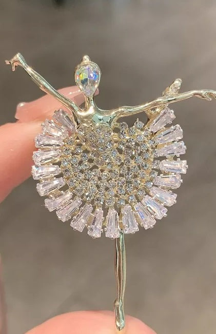 The Evelina Crystal Ballerina Pin with faux pearls
