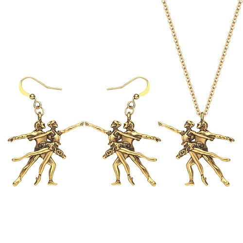 Pas de deux Necklace and Earring Set - Elegant Zinc Alloy Ballet Jewelry - Panache Ballet Boutique