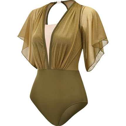 The Irene Leotard green flared sleeves