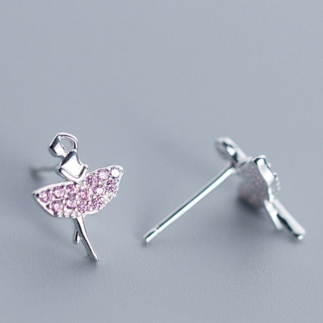 silver ballerina crystal stud earrings