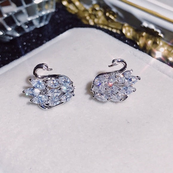 Crystal Swan Stud Earrings - Elegant Ballet Jewelry - Panache Ballet Boutique
