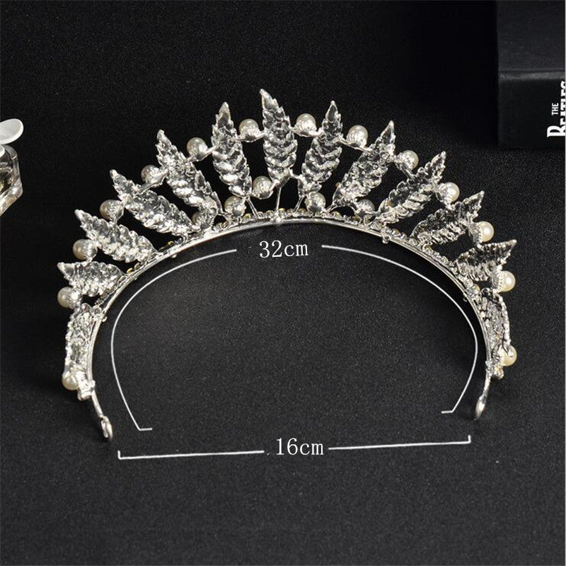 Back of feather, pearl and rhinestone wedding tiara