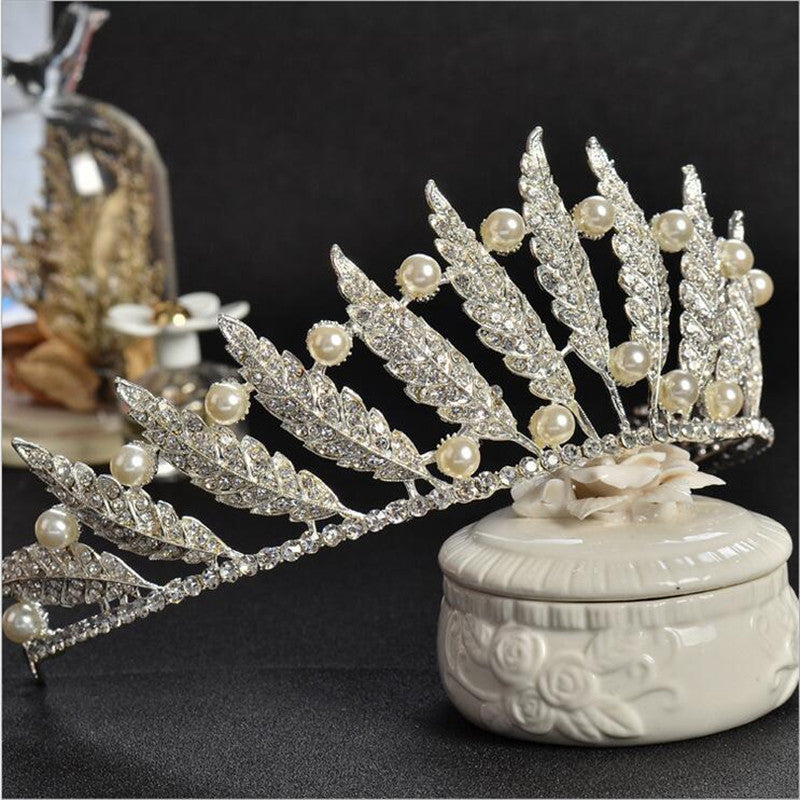 feather, pearl and rhinestone wedding tiara
