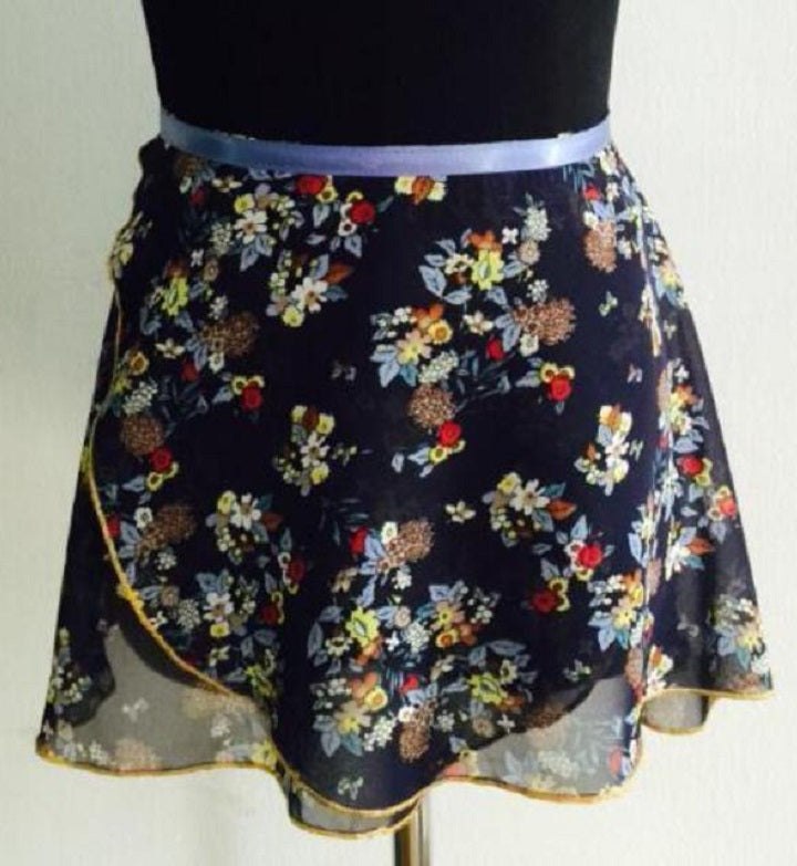 dark blue floral ballet skirt wrap chiffon