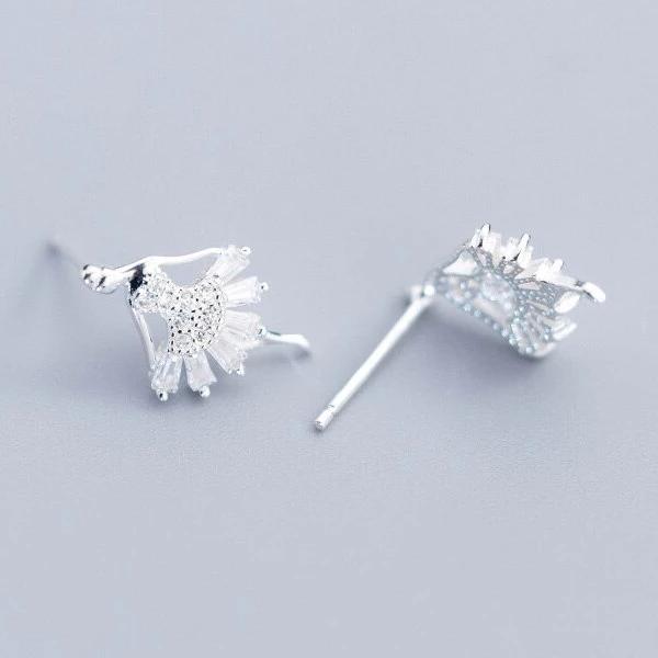 silver stud Ballerina Earrings with cubic zirconia