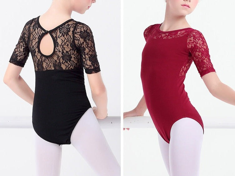 girls lace leotard with keyhole back