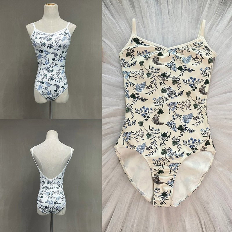 blue floral camisole leotard