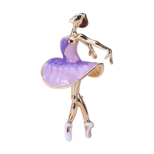 side of purple enamel ballerina pin