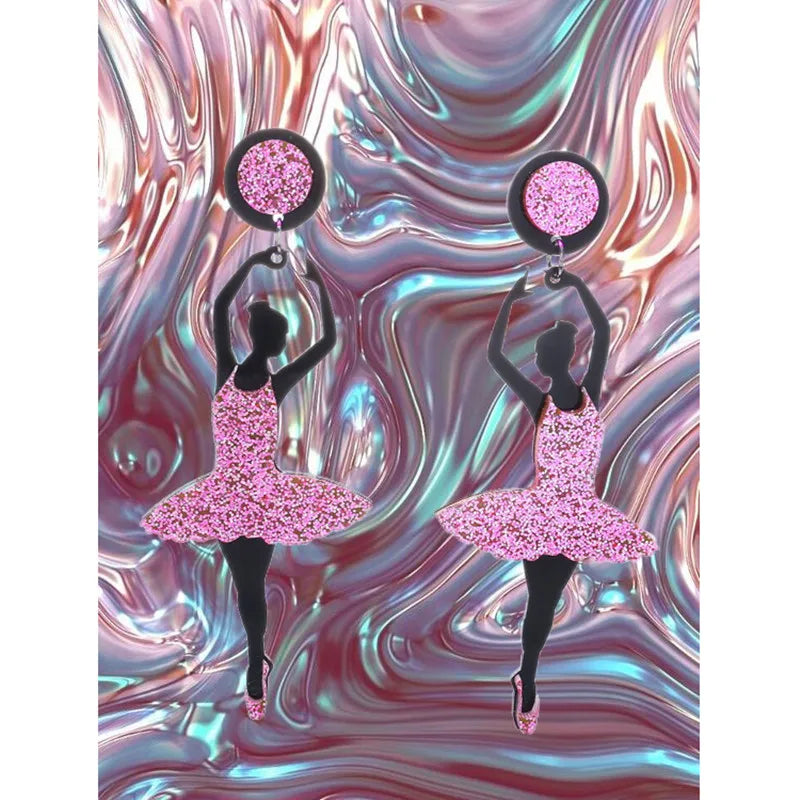 Ballerina-Ohrringe aus Acryl in Rosa und Schwarz