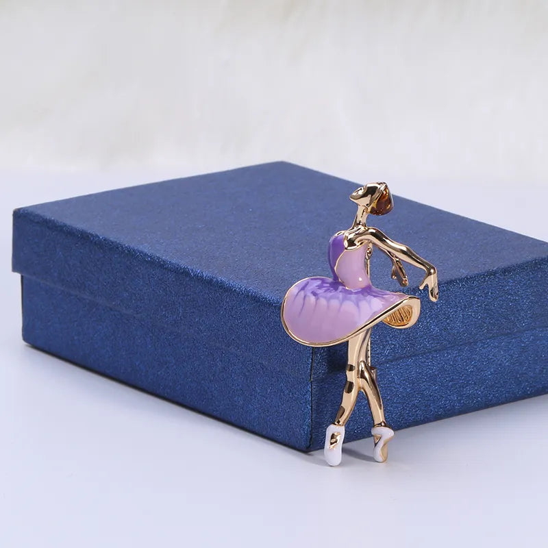 side of purple enamel ballerina pin