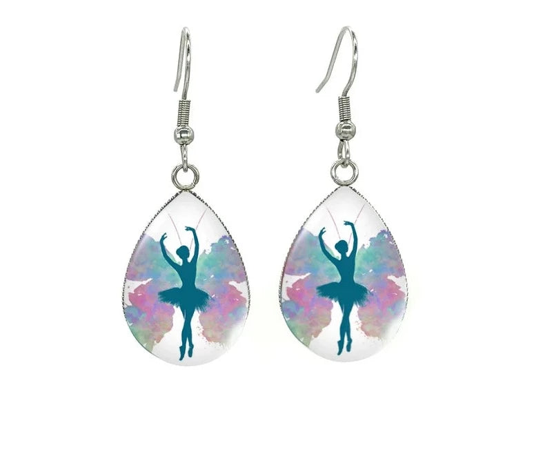 glass cabochon ballerina drop earrings