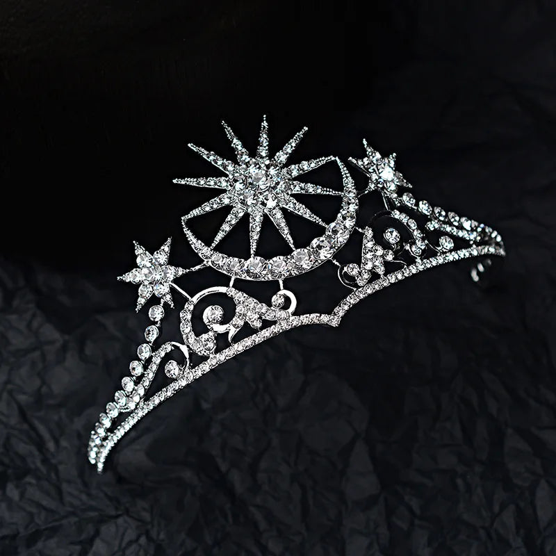 Rhinestone sun and moon bridal and ballet tiara