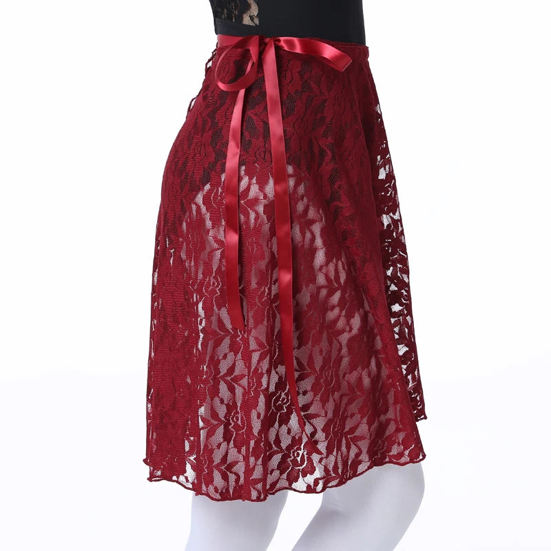 side of maroon lace ballet skirt