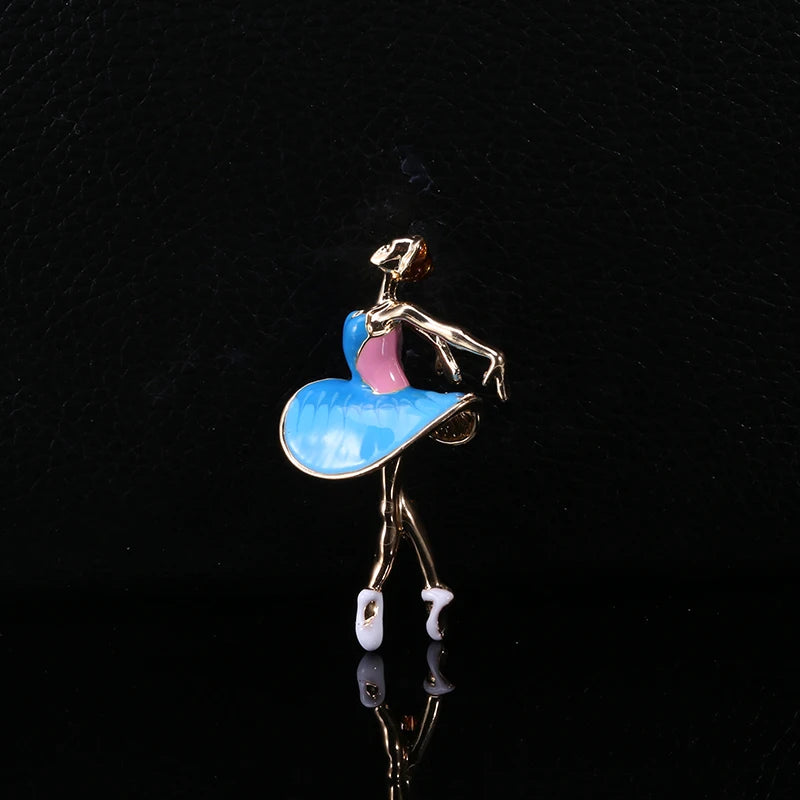 side of pink and blue enamel ballerina pin