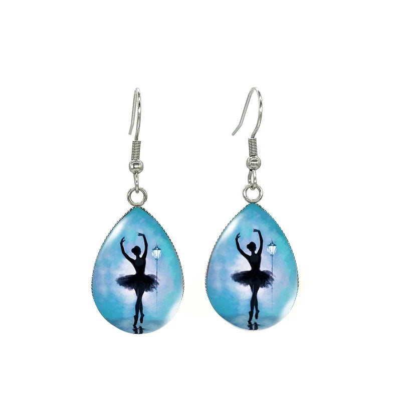 glass cabochon ballerina drop earrings