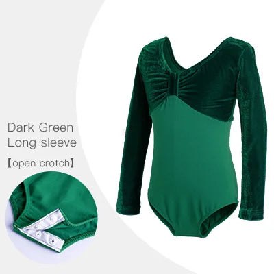 Зеленый бархатный купальник для девочек с длинными рукавами