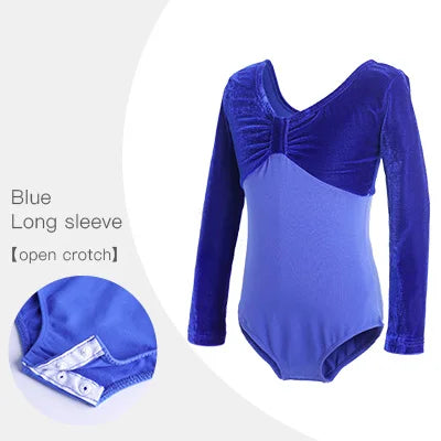 Body feminino de veludo azul com manga comprida na frente e collant