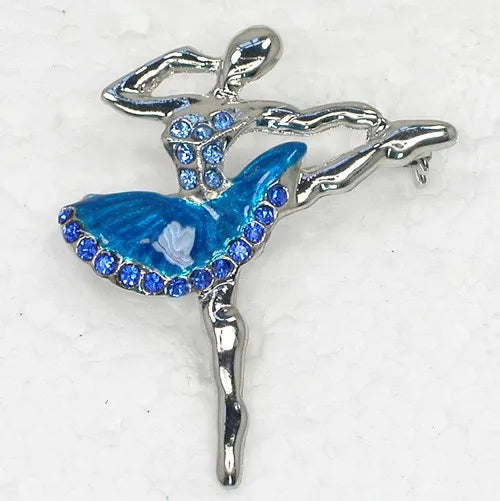 Blue enamel and rhinestone ballerina pin and dance bag pin