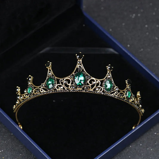 front of bridal and ballet renaissance tiara with green crystals