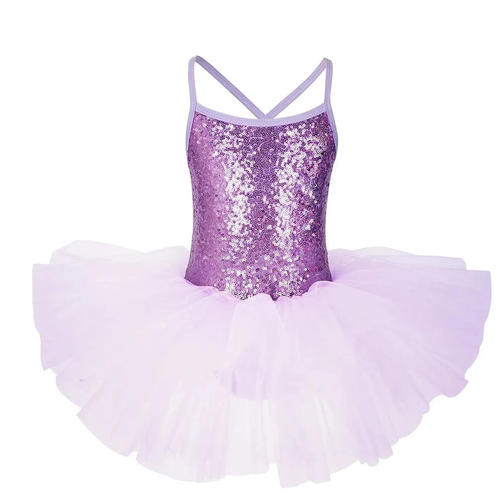 фиолетовое платье-пачка для девочек с блестками