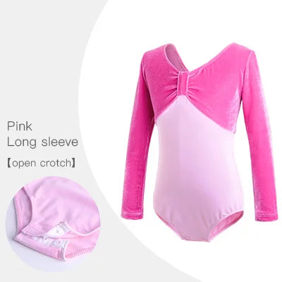 Body feminino de veludo com manga comprida na frente rosa apertado e collant para meninas