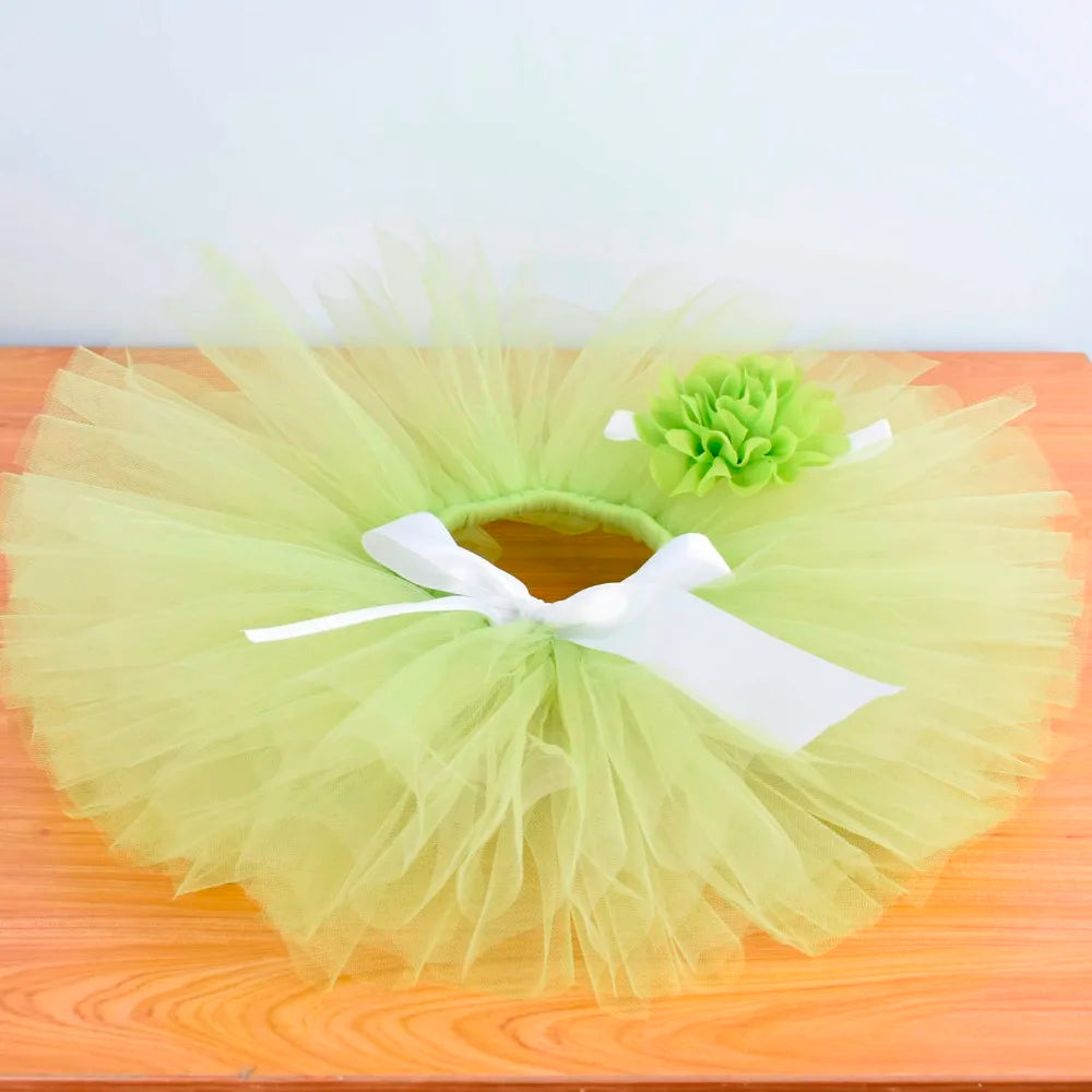 conjunto de tutu e tiara para bebê verde limão