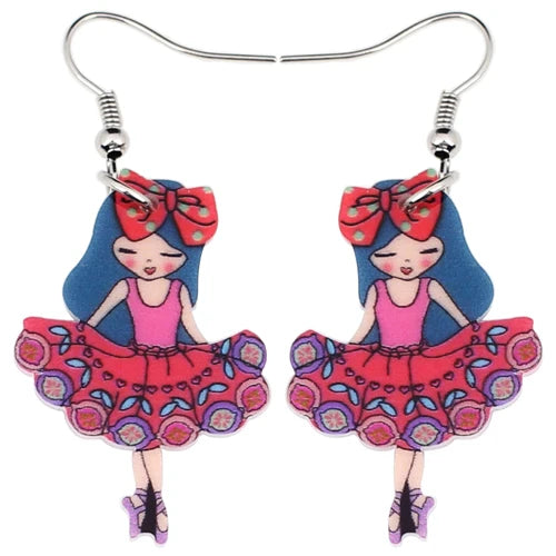 A pair of colorful ballerina earrings