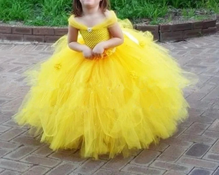 فستان الأميرة للفتيات باللون الأصفر