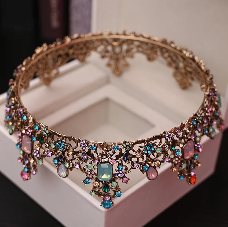Baroque crown with multicolored crystals