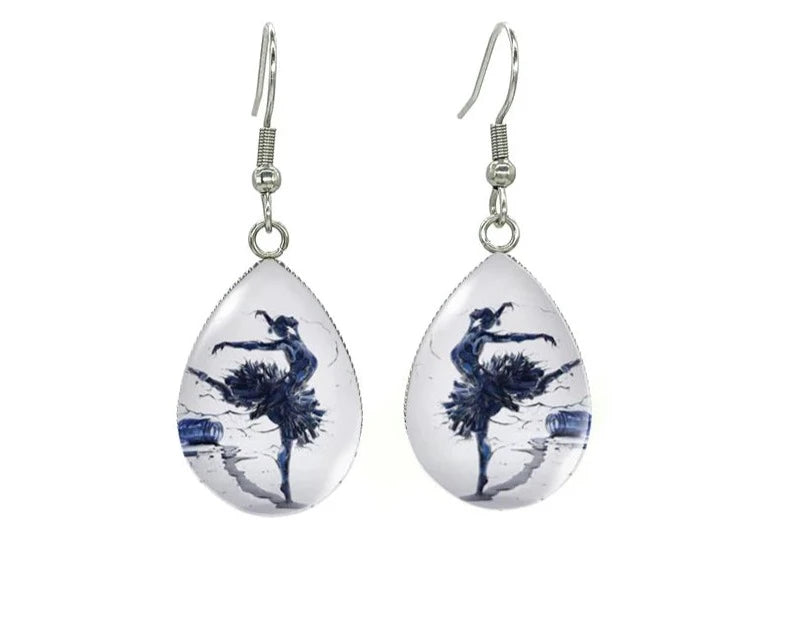 glass cabochon ballerina drop earrings