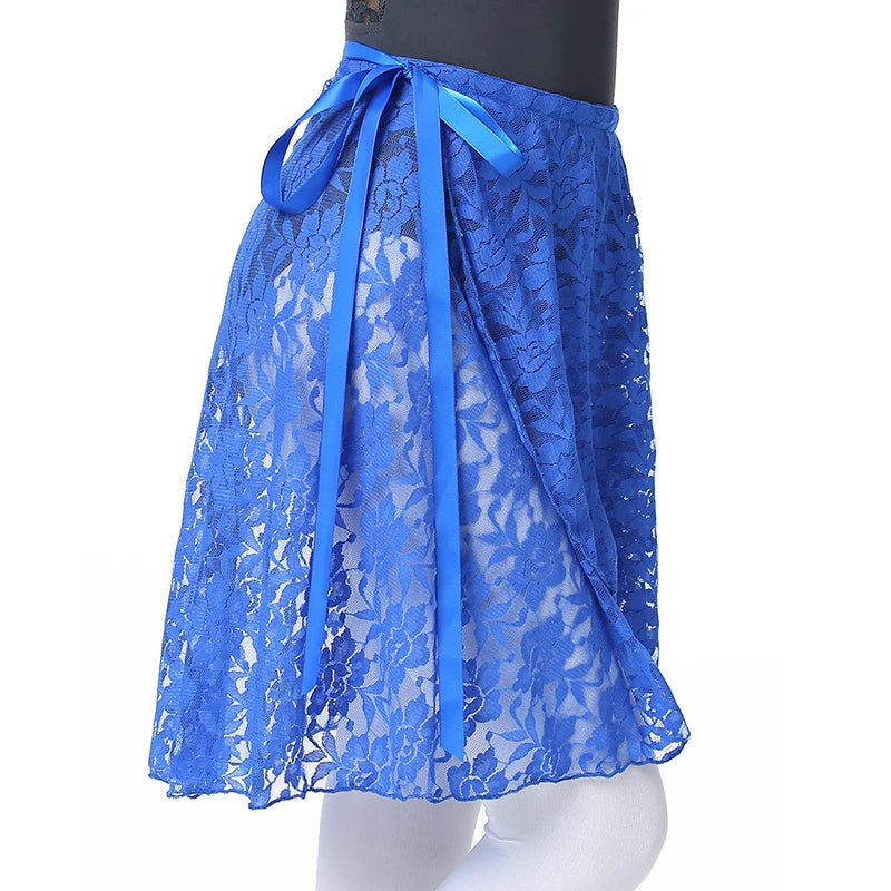 side of royal blue lace ballet skirt