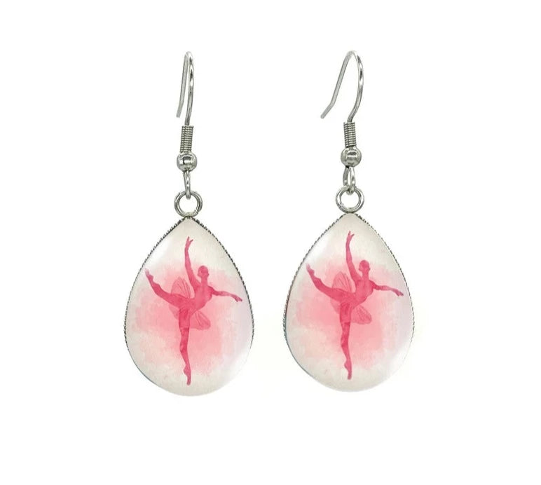 glass cabochon ballerina drop earrings